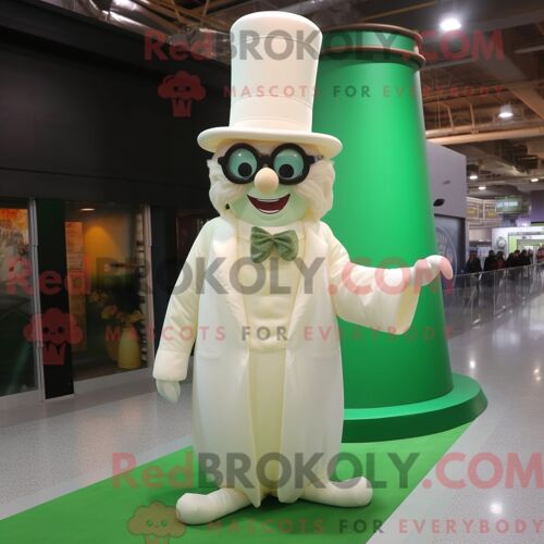 Costume De Mascotte Redbrokoly De Chapeau De Lutin Crème Personnage Habillé D Une Robe De Soirée Et De Lunettes