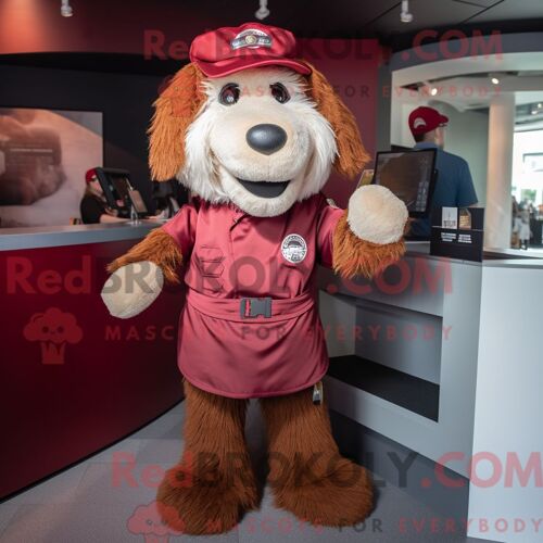 Personnage De Costume De Mascotte Redbrokoly De Chien Marron Habillé Avec Une Robe Trapèze Et Des Pochettes De Costume