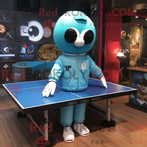 Costume De Mascotte Redbrokoly De Table De Ping-Pong Cyan Personnage Habillé D Un Blouson Aviateur Et De Pinces À Chaussures