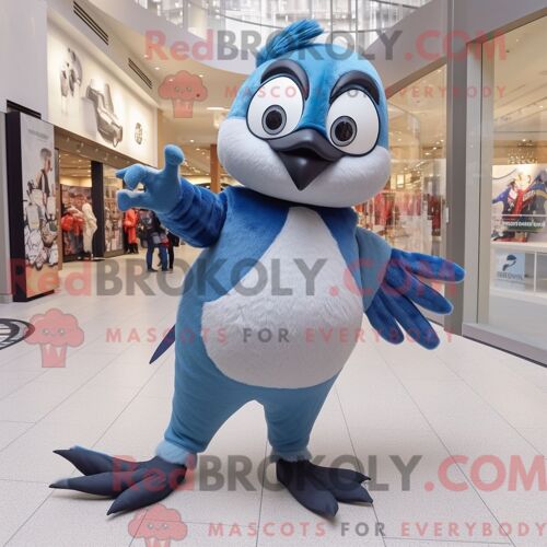 Costume De Mascotte Redbrokoly De Geai Bleu Argenté Personnage Habillé Avec Des Leggings Et Des Colliers