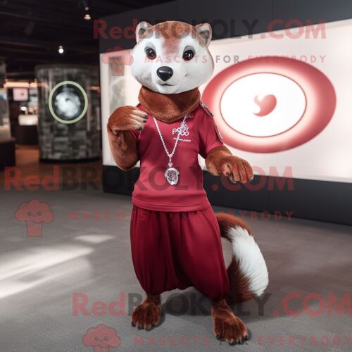 Costume De Mascotte Redbrokoly De Belette Marron Habillé D Une Jupe Et D Un Bracelet De Montres