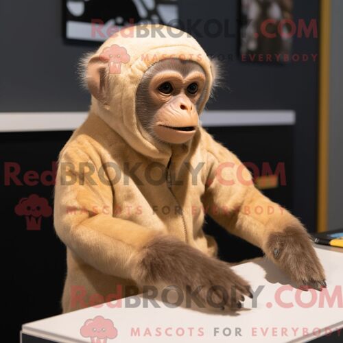 Costume De Mascotte Redbrokoly De Singe Capucin Beige Habillé D Un Pull Et De Gants