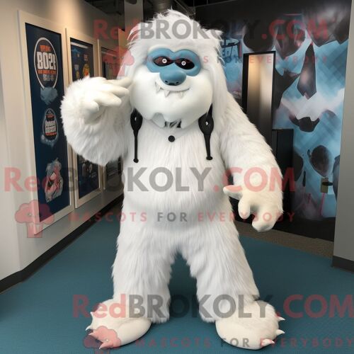 Mascotte Redbrokoly De Yéti Blanc Costume De Personnage Habillé Avec Un Pantalon Habillé Et Une Casquette