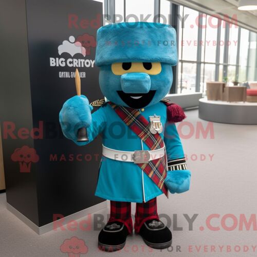 Costume De Mascotte Redbrokoly De La Garde Royale Britannique Turquoise Personnage Habillé D Une Chemise En Flanelle Et D Épingles À Cravat