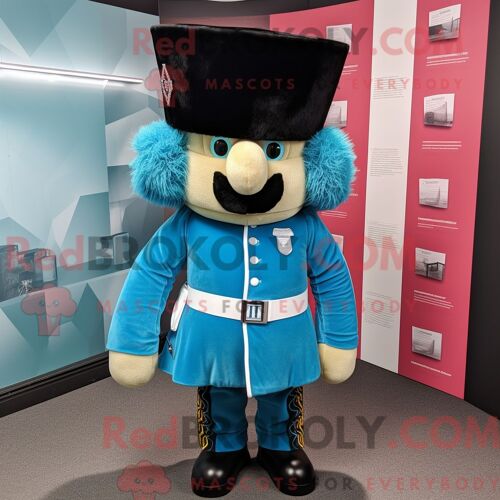 Costume De Mascotte Redbrokoly De La Garde Royale Britannique Turquoise Personnage Habillé D Une Chemise En Flanelle Et D Épingles À Cravat