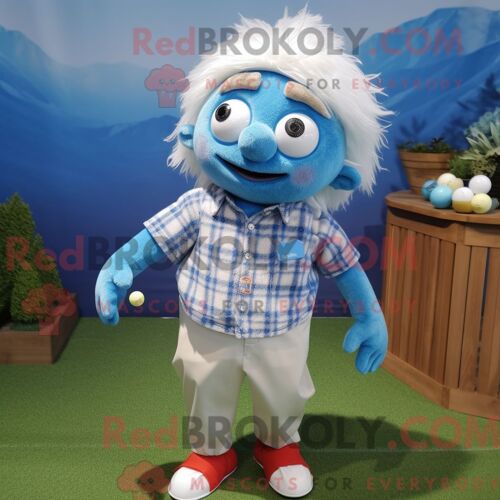 Personnage Mascotte Redbrokoly De Balle De Golf Habillé D Une Chemise En Chambray Et De Pinces À Cheveux