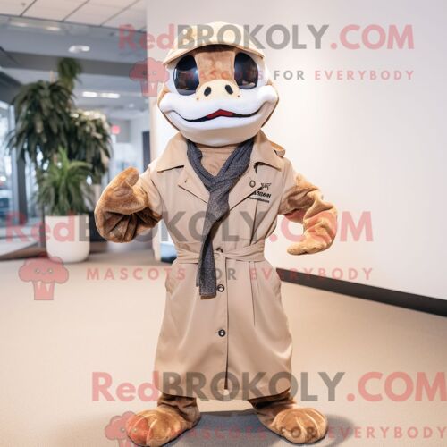 Costume Mascotte Redbrokoly De Serpent Beige Habillé D Une Parka Et De Cravates