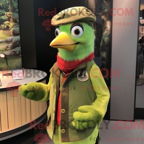 Costume De Mascotte Redbrokoly De Pic Vert Citron Personnage Habillé Avec Un Gilet Et Des Mitaines