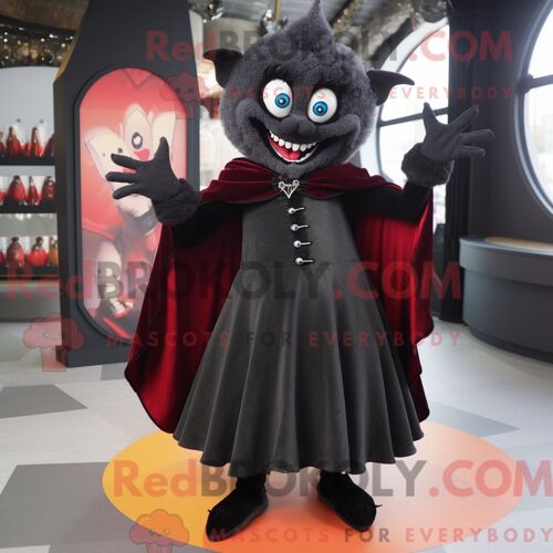 Costume De Mascotte Redbrokoly De Vampire Noir Habillé D Une Jupe Et De Coussinets De Pieds