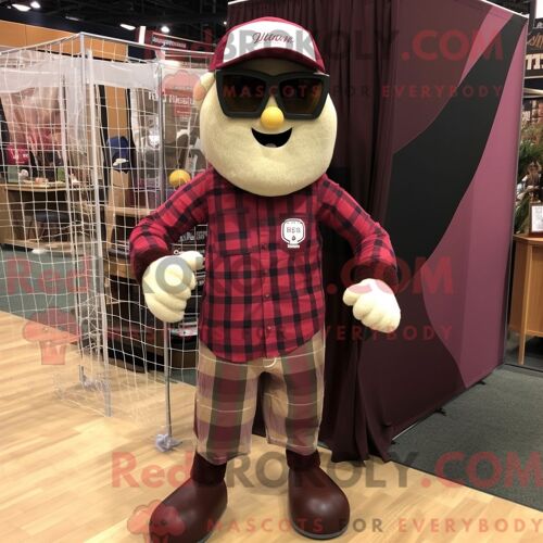 Personnage De Costume De Mascotte Redbrokoly De Filet De Volley-Ball Marron Habillé D Une Chemise En Flanelle Et De Montres-Bracelets