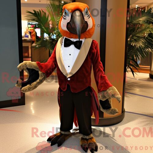 Costume De Mascotte Redbrokoly D Ara Marron Personnage Habillé D Un Smoking Et De Coussinets De Pieds
