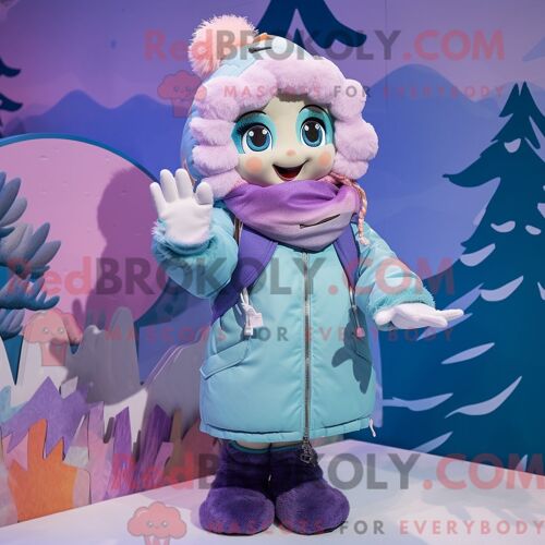 Mascotte Redbrokoly De Personnage De Sirène Habillé Avec Une Parka Et Des Mitaines
