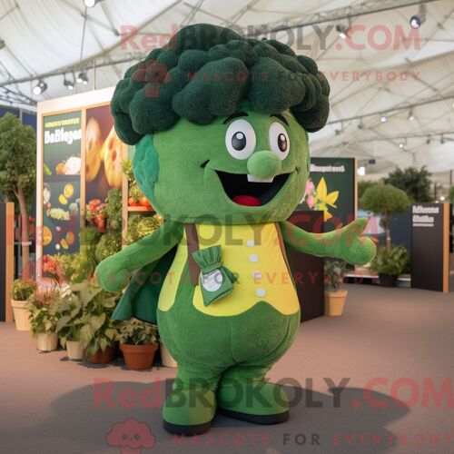 Personnage Mascotte Redbrokoly De Brocoli Habillé D Une Combishort Et De Pochettes De Costume
