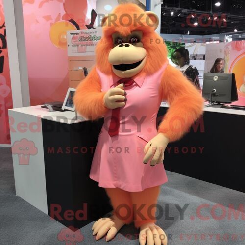 Costume De Mascotte Redbrokoly De Gorille Pêche Personnage Habillé Avec Une Jupe Crayon Et Des Épingles À Cravate
