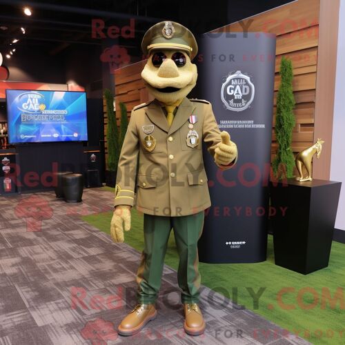Costume Mascotte Redbrokoly De Béret Vert Doré Personnage Habillé D Un Blazer Et D Une Écharpe