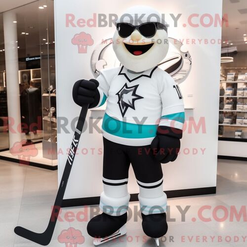 Personnage De Costume De Mascotte Redbrokoly De Bâton De Hockey Sur Glace Blanc Habillé D Un Pantalon De Costume Et De Montres Numériques