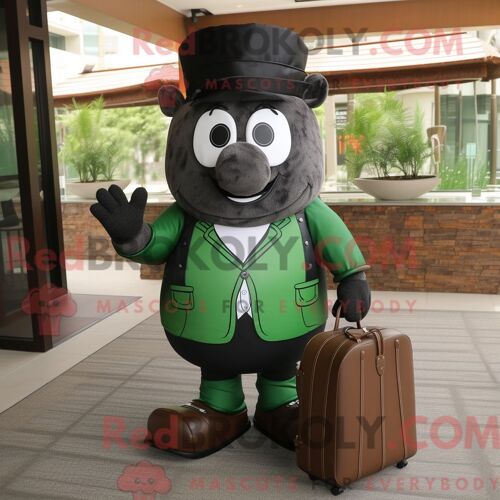 Personnage De Costume De Mascotte Redbrokoly De Côtes De Barbecue Vert Forêt Habillé Avec Un Costume Et Des Sacs À Main