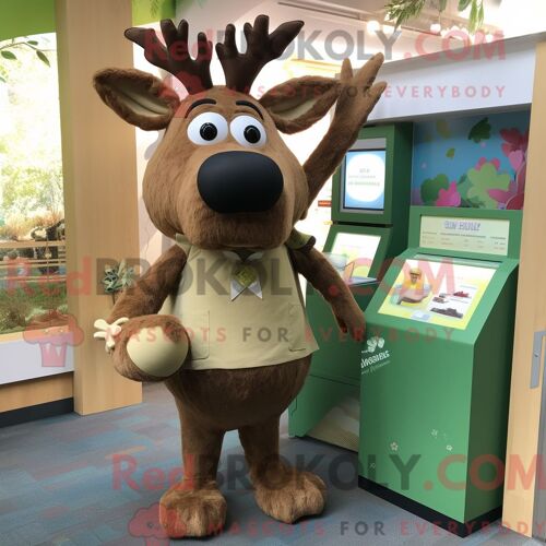 Personnage De Costume De Mascotte Redbrokoly De Bière Verte Rouge Habillé D Une Chemise En Chambray Et De Clips D Écharpe
