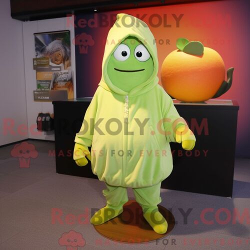 Personnage De Costume De Mascotte Redbrokoly D Abricot Vert Citron Habillé Avec Un Sweat À Capuche Et Des Pinces À Chaussures