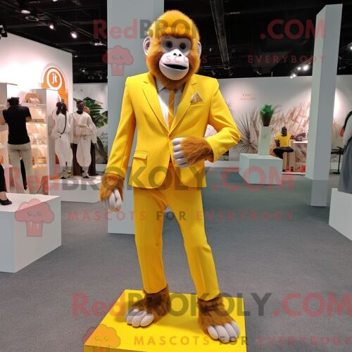 Costume De Mascotte Redbrokoly De Singe Jaune Personnage Habillé D Un Blazer Et De Coussinets De Pieds
