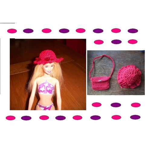 Chapeau Et Sac Coordonné Pour Poupée Barbie - Au Crochet - Fait Main