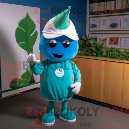 Personnage Mascotte Redbrokoly De Betterave Cyan Habillé Avec Un Polo Et Des Casquettes
