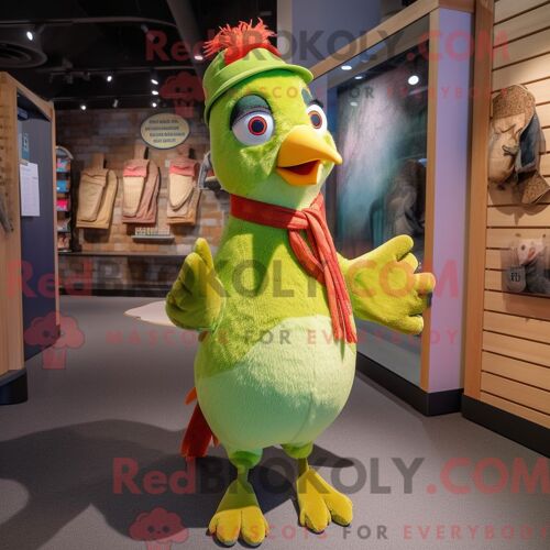 Costume De Mascotte Redbrokoly De Pic Vert Citron Personnage Habillé Avec Un Gilet Et Des Mitaines