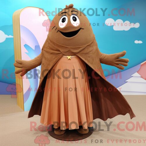 Costume Mascotte Redbrokoly De Brown Ray Habillé Avec Une Jupe Longue Et Des Écharpes
