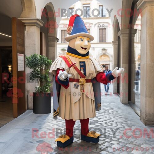 Costume Mascotte Redbrokoly De Garde Suisse Beige Personnage Habillé D Un Blazer Et De Cravates
