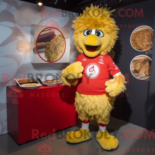 Personnage Mascotte Redbrokoly De Goulash Vert Habillé Avec Une Chemise Boutonnée Et Des Casquettes