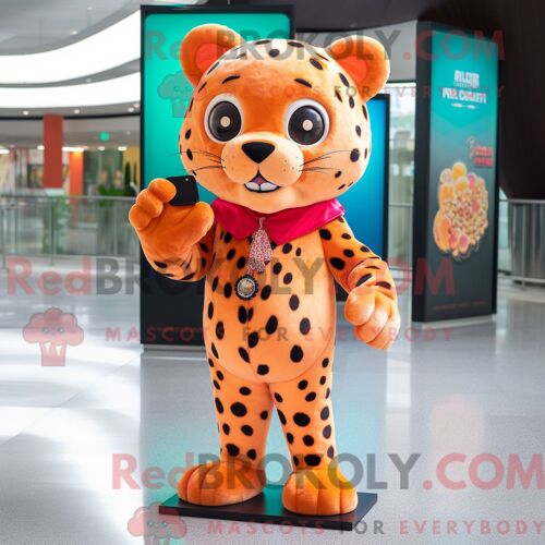Costume De Mascotte Redbrokoly De Léopard Pêche Personnage Habillé Avec Un Pantalon Et Des Bracelets