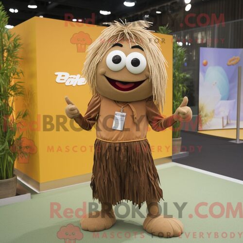 Costume Mascotte Redbrokoly Pad Thai Marron Personnage Habillé Avec Une Jupe-Culotte Et Des Broches