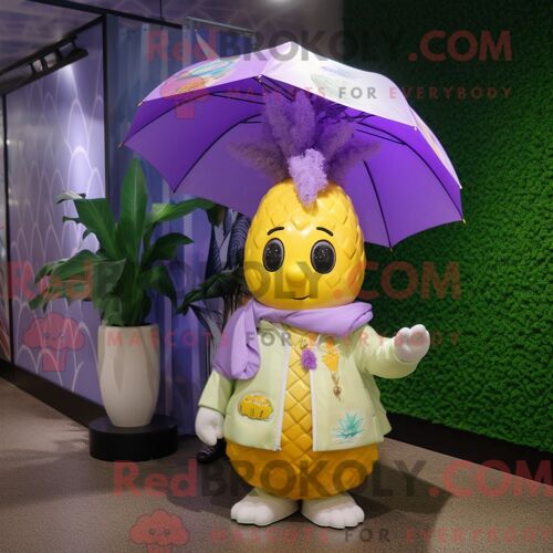 Personnage Mascotte Redbrokoly Aas Lavande Habillé Avec Un Imperméable Et Des Porte-Clés