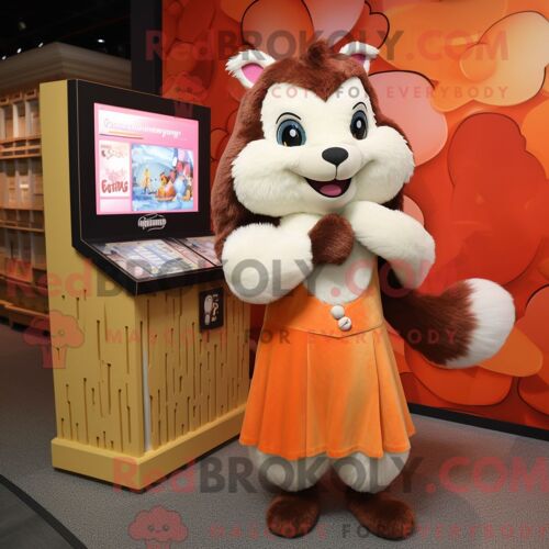 Costume De Mascotte Redbrokoly De Peach Skunk Habillé Avec Une Robe Et Des Châles