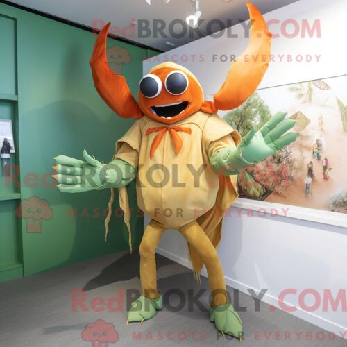 Costume De Mascotte Redbrokoly En Biscuit De Homard Olive Habillé D Un Maillot De Bain Une Pièce Et De Ceintures De Smoking