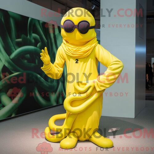 Mascotte Redbrokoly De Méduse Jaune Costume De Personnage Habillé Avec Un Body Et Des Lunettes De Soleil