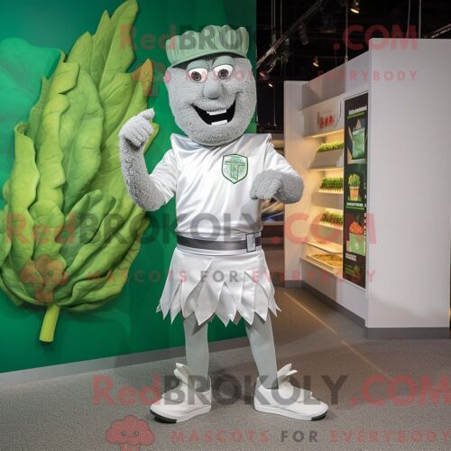 Costume De Mascotte Redbrokoly De Salade César En Argent Personnage Habillé D Un Bermuda Et De Boutons De Manchette