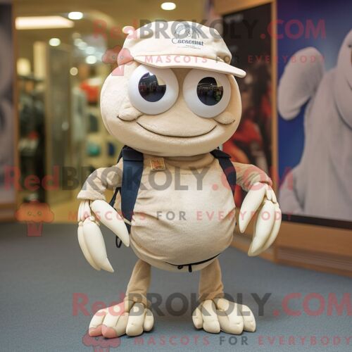 Costume De Mascotte Redbrokoly De Crabe Crème Habillé D Une Chemise Boutonnée Et De Bonnets