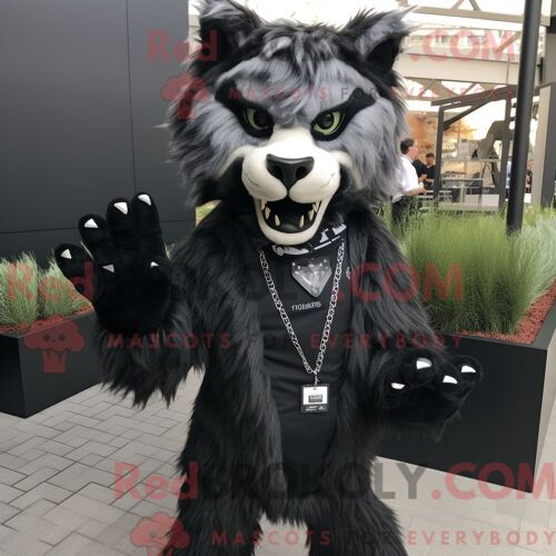 Costume De Mascotte Redbrokoly De Monstre Noir Du Loch Ness Habillé Avec Un T-Shirt À Manches Longues Et Des Boucles D Oreilles