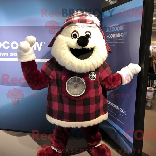 Personnage De Costume De Mascotte Redbrokoly De Filet De Volley-Ball Marron Habillé D Une Chemise En Flanelle Et De Montres-Bracelets