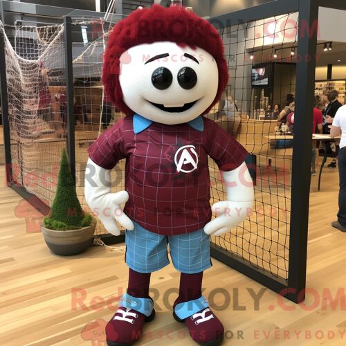 Personnage De Costume De Mascotte Redbrokoly De Filet De Volley-Ball Marron Habillé D Une Chemise En Flanelle Et De Montres-Bracelets