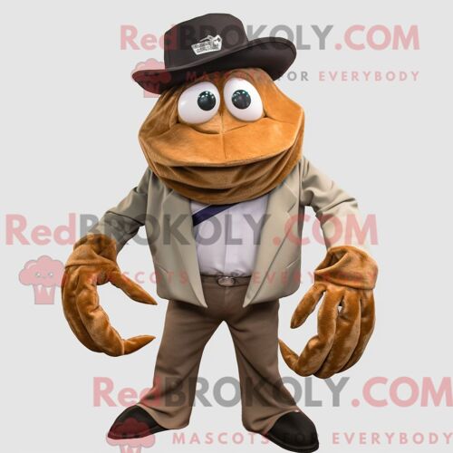 Costume De Mascotte Redbrokoly De Crabe Ermite Olive Habillé D Un Costume Et D Épingles À Chapeau