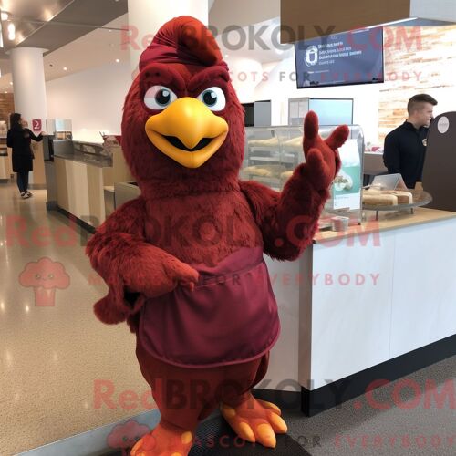 Personnage De Costume De Mascotte Redbrokoly De Poulet Tandoori Marron Habillé Avec Une Robe Portefeuille Et Des Gants