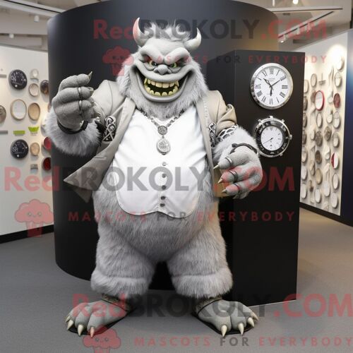 Costume Mascotte Redbrokoly D Ogre Argenté Habillé D Un Blazer Et De Montres Bracelet