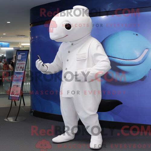 Costume Mascotte Redbrokoly De Baleine Blanche Personnage Habillé D Un Legging Et De Boutons De Manchette