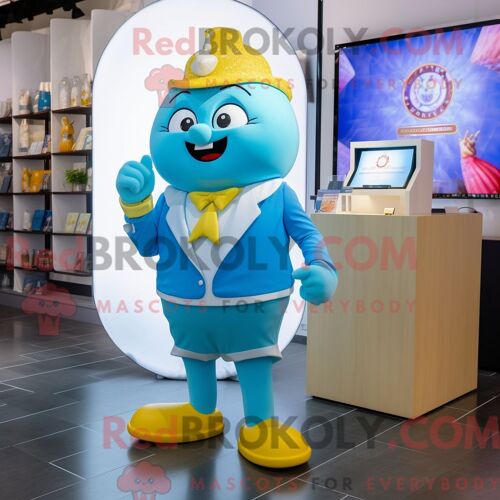 Costume De Mascotte Redbrokoly De Pot D Or Bleu Ciel Habillé D Une Chemise Habillée Et De Montres Numériques