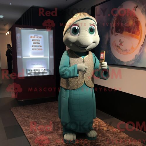Costume Mascotte Redbrokoly De Champagne Habillé D Un Col Roulé Et De Sacoches