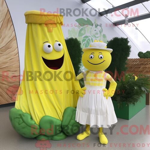 Costume De Mascotte Redbrokoly De Corned-Beef Et De Chou Jaune Citron Habillé D Une Robe Longue Et De Boutons De Manchette