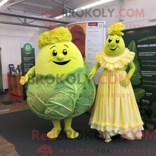 Costume De Mascotte Redbrokoly De Corned-Beef Et De Chou Jaune Citron Habillé D Une Robe Longue Et De Boutons De Manchette