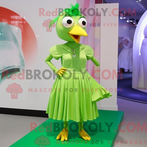 Costume De Mascotte Redbrokoly De Mouette Vert Citron Habillé D Une Mini Robe Et De Bandeaux